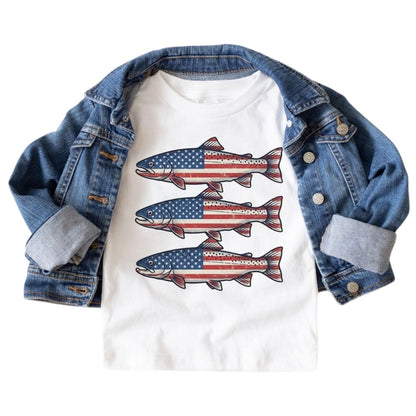 Trout Fish American Flag Family Matching T Shirt, Fishing Patriotic Family Shirts ET1087