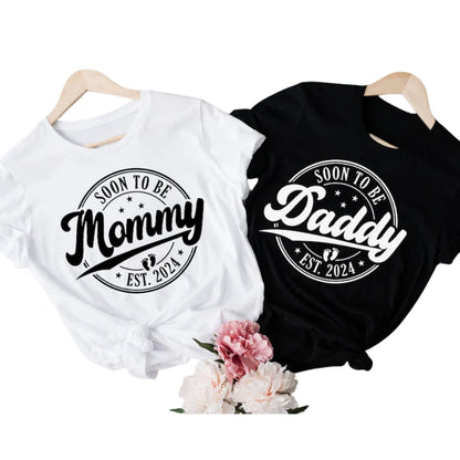 Soon To Be Mommy Daddy Custom Pregnancy Announcement Matching T Shirts, Custom Baby Reveal Matching Shirts For Family ET0154