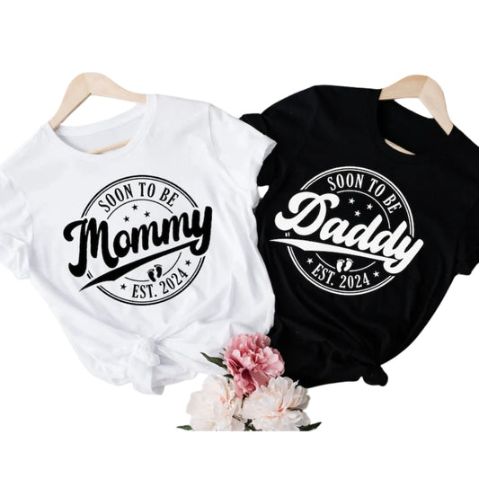 Soon To Be Mommy Daddy Custom Pregnancy Announcement Matching T Shirts, Custom Baby Reveal Matching Shirts For Family ET0154
