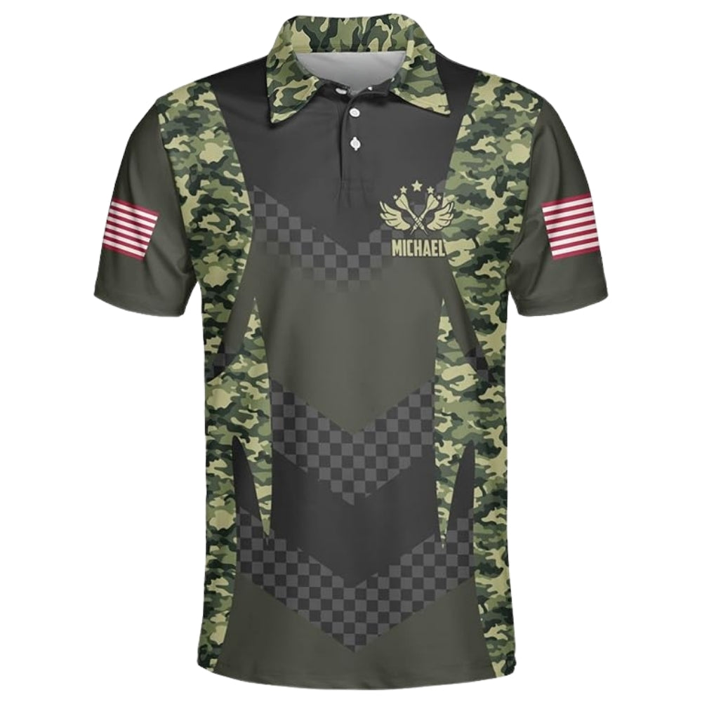 Aim Shoot Swear Repeat Custom Camouflage Darts Men's Polo Shirt, Custom Funny Camo Darts Team Shirts DZ0022