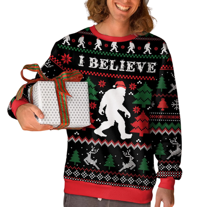 I Believe Bigfoot Ugly Christmas Sweatshirt For Men, Funny Sasquatch Ugly Sweater 2D1162