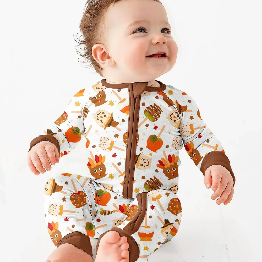 Caramel Apple Fall Baby Convertible Zippy Romper, Fall Candy Baby Romper Convertible BB0895