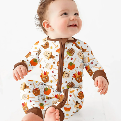 Caramel Apple Fall Baby Convertible Zippy Romper, Fall Candy Baby Romper Convertible BB0895