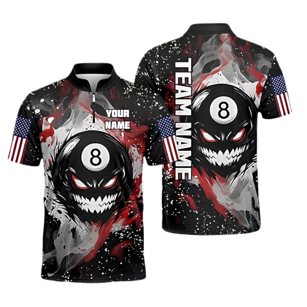 Custom Angry 8 Ball Men's Billiard Jerseys Shirt, Custom 8 Ball Billiard Team Shirts BIZ0277