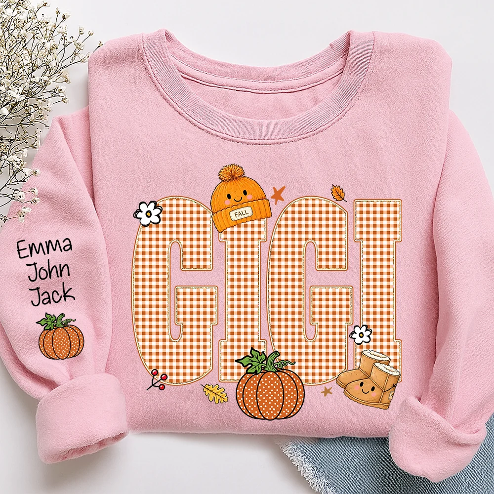 Custom Gigi Pumpkin Sweatshirt, Personalized Thanksgiving Grandma Sweatshirt With Grandkids Names 2D1019