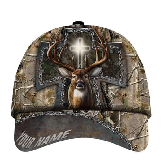 Custom Cross Deer Hunting 3D Baseball Caps, Custom Christian Deer Hunting Caps CP0338