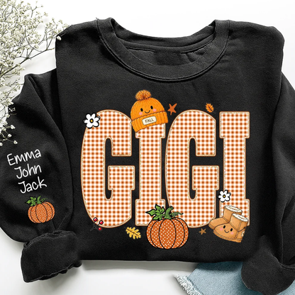 Custom Gigi Pumpkin Sweatshirt, Personalized Thanksgiving Grandma Sweatshirt With Grandkids Names 2D1019