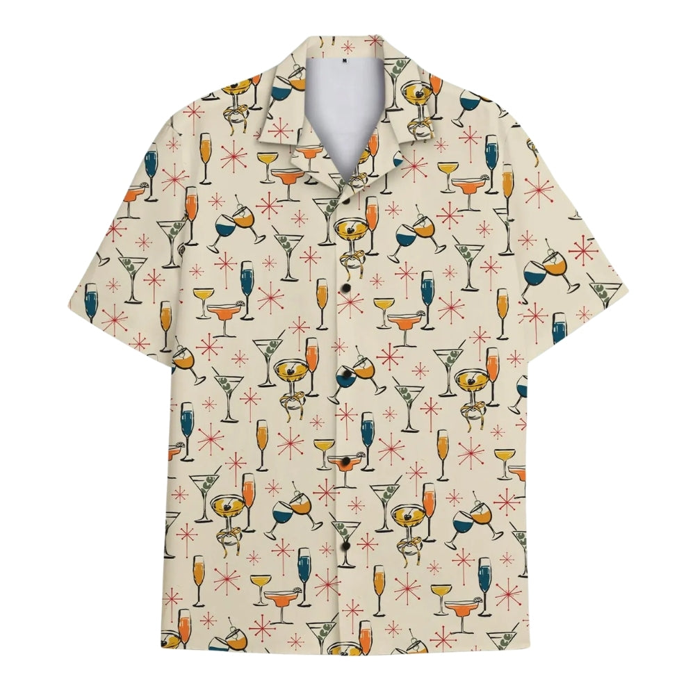 Vintage Martini And Champagne Hawaiian Shirt Men Women, Retro Drink Pattern Hawaiian Shirts HE0071
