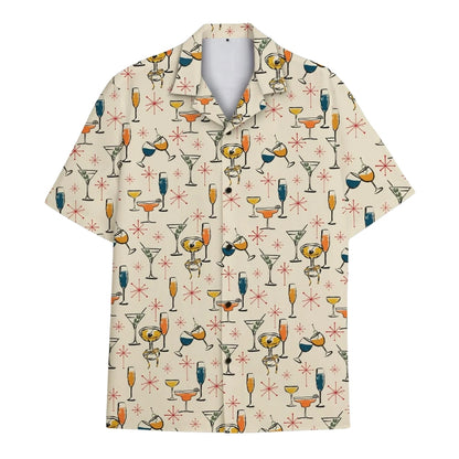 Vintage Martini And Champagne Hawaiian Shirt Men Women, Retro Drink Pattern Hawaiian Shirts HE0071