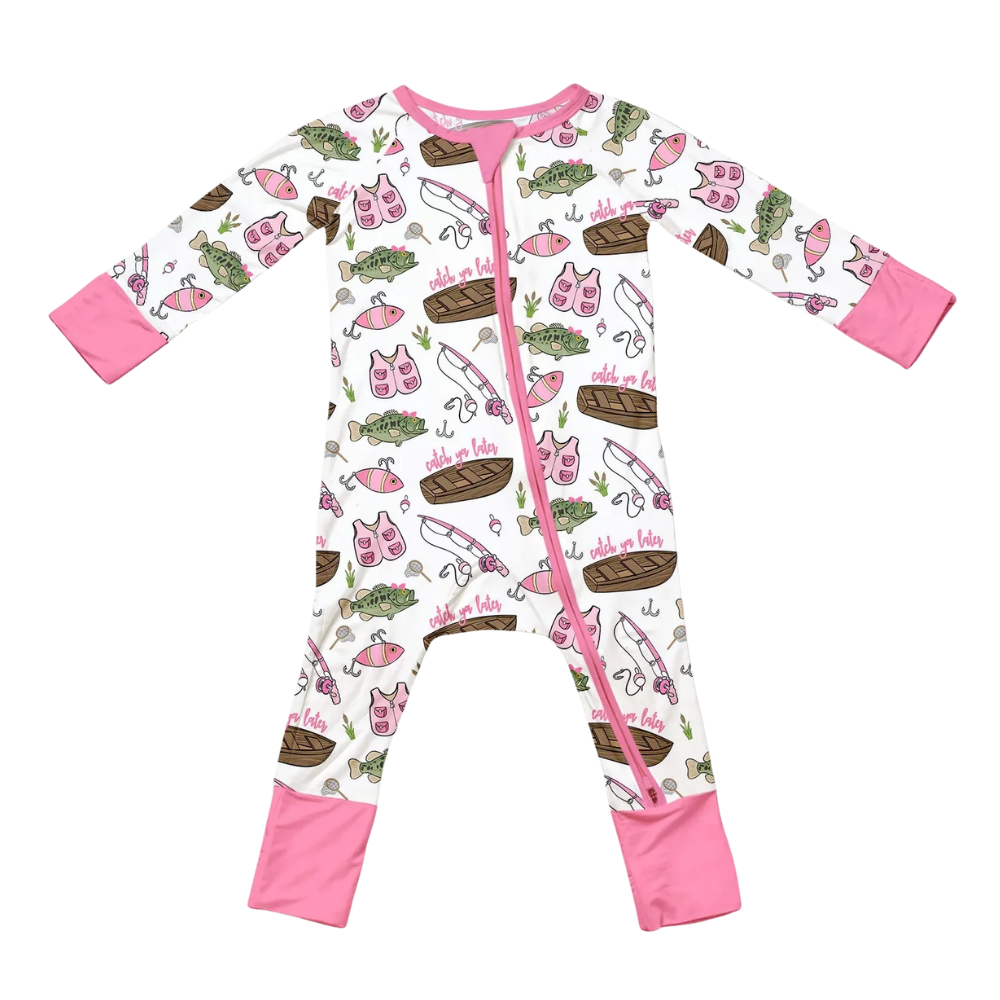 Catch Ya Later Fishing Baby Convertible Zippy Romper, Fishing Lover Convertible Romper Baby BB0834