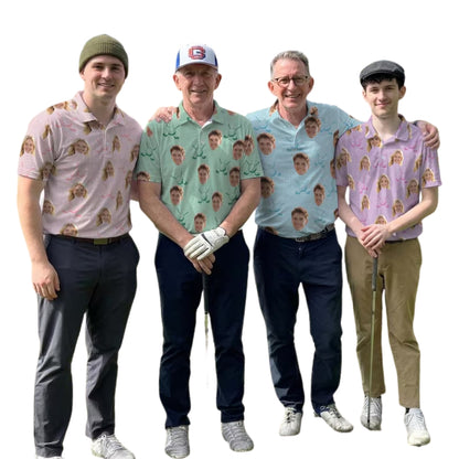 Custom Face Matching Men And Women Golf Polo Shirts, Custom Photo Golf Shirt For Couples GE0333