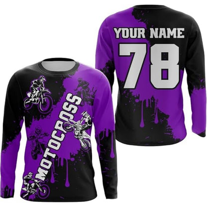Custom Motocross Black And White Long Sleeve Jersey For Men, Custom MX Racing Jersey MZ0027