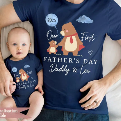 Custom Our First Father's Day Bear Matching T Shirts For Dad And Child, Custom 1st Father Day Matching Shirts For Family ET0302
