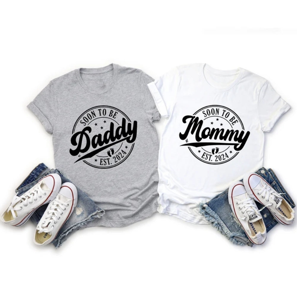 Soon To Be Mommy Daddy Custom Pregnancy Announcement Matching T Shirts, Custom Baby Reveal Matching Shirts For Family ET0154