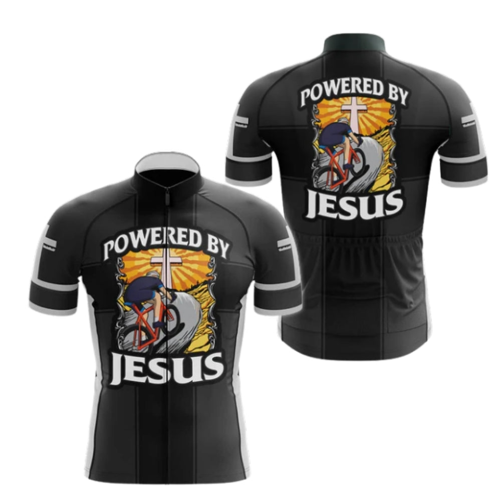 Powered By Jesus Cycling Short Sleeve Jersey Mens, Christian Cycling Jerseys For Men CZ0094
