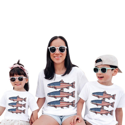 Trout Fish American Flag Family Matching T Shirt, Fishing Patriotic Family Shirts ET1087
