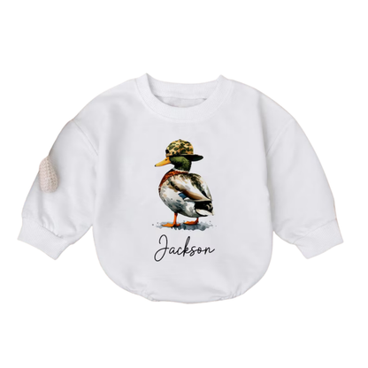 Personalized Mallard Duck Baby Romper Sweatshirt With Name, Custom Duck Baby Romper Sweater BB0479