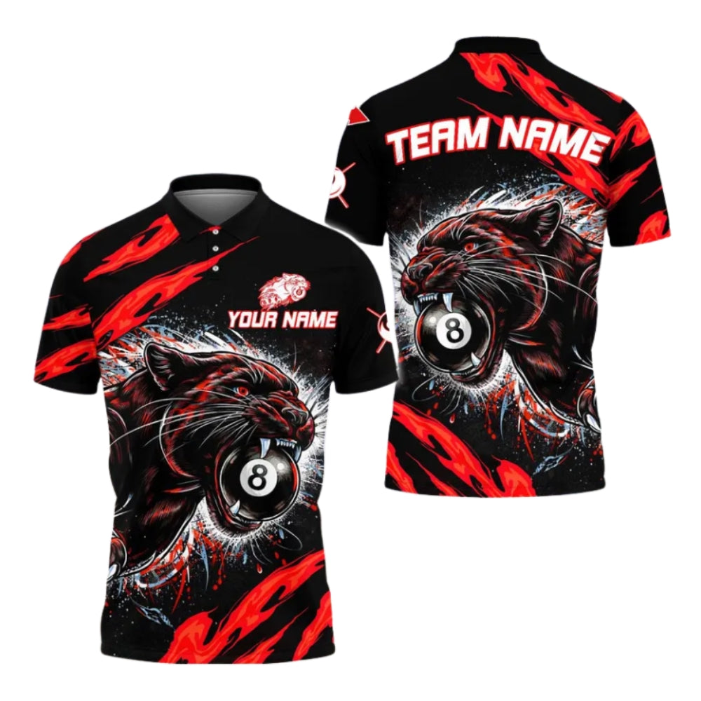 Custom Panther 8 Ball Black And Blue Billiard Men's Polo Shirt, Custom Panther Billiard Team Shirts BIZ0278