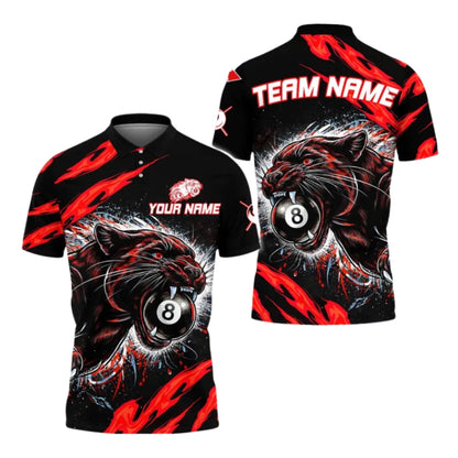 Custom Panther 8 Ball Black And Blue Billiard Men's Polo Shirt, Custom Panther Billiard Team Shirts BIZ0278