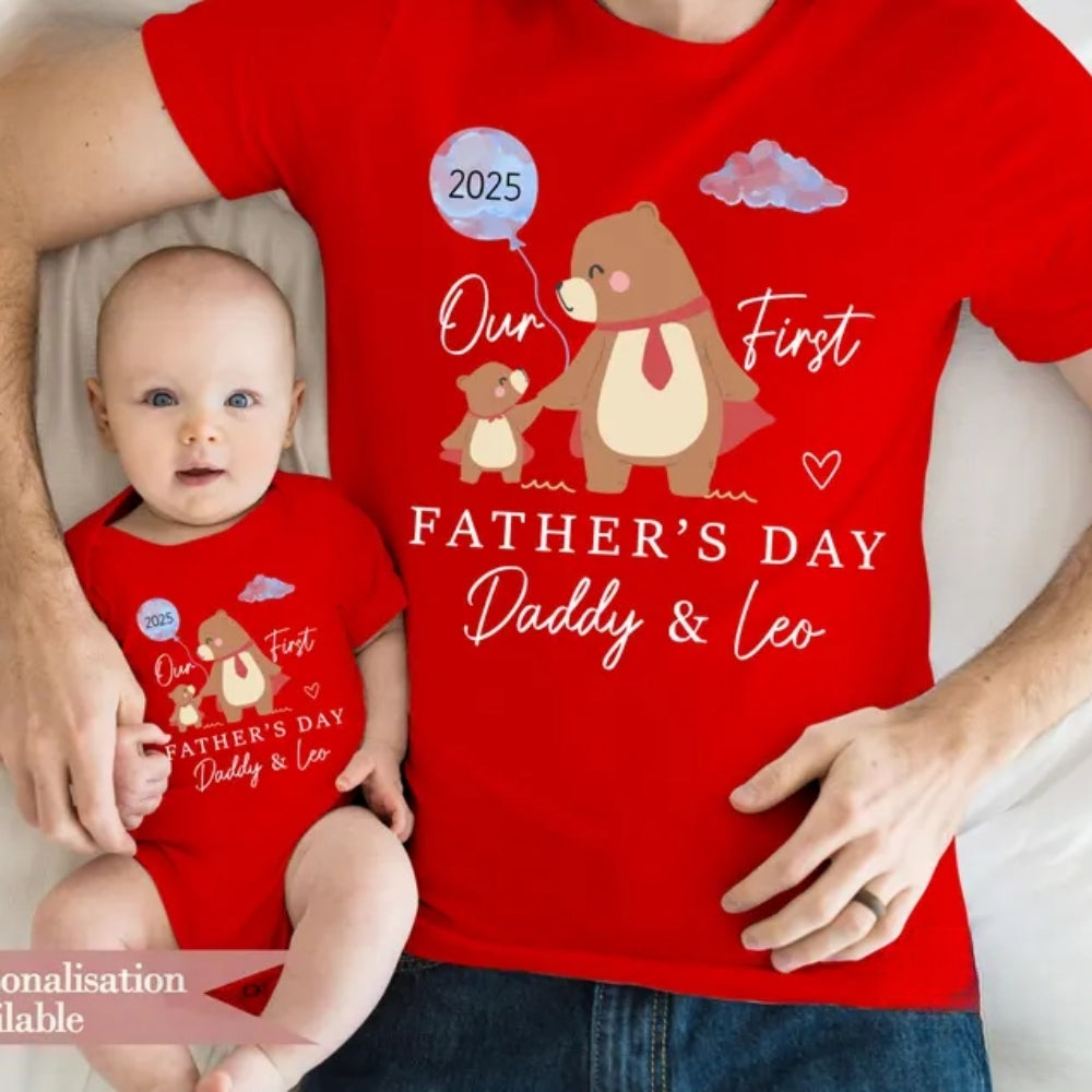 Custom Our First Father's Day Bear Matching T Shirts For Dad And Child, Custom 1st Father Day Matching Shirts For Family ET0302