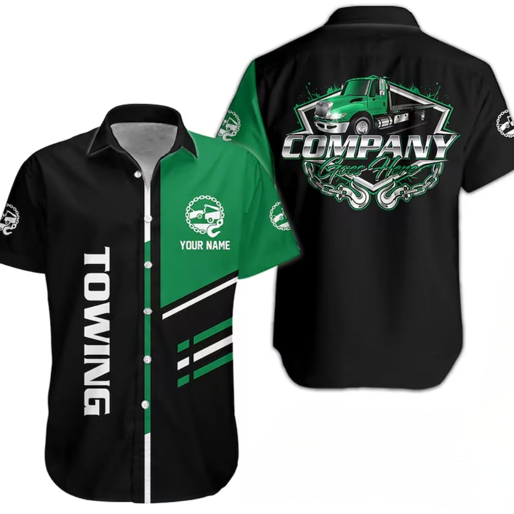 Personalized Towing Work Hawaiian Shirt For Men, Custom Tow Mechanic Uniform Shirts HE0253