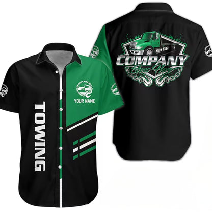 Personalized Towing Work Hawaiian Shirt For Men, Custom Tow Mechanic Uniform Shirts HE0253