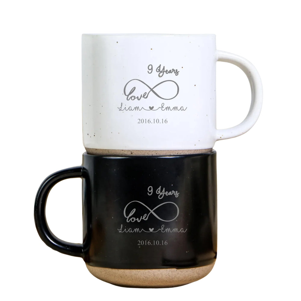 Personalized 9 Years Anniversary Pottery Mug With Couple Name, Custom 9th Wedding Anniversary Mug WD0318