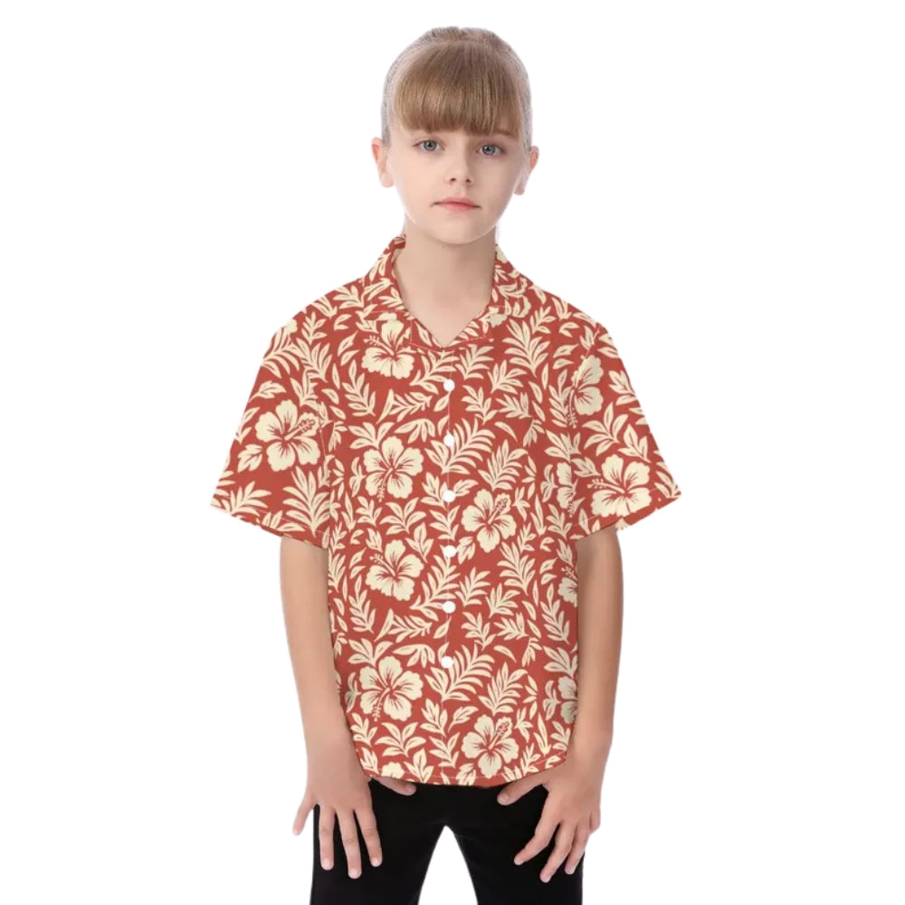 Matching Red Hibiscus Family Hawaiian Shirts, Floral Tropical Hawaiian Family Shirts For Beach Vacation ET0543