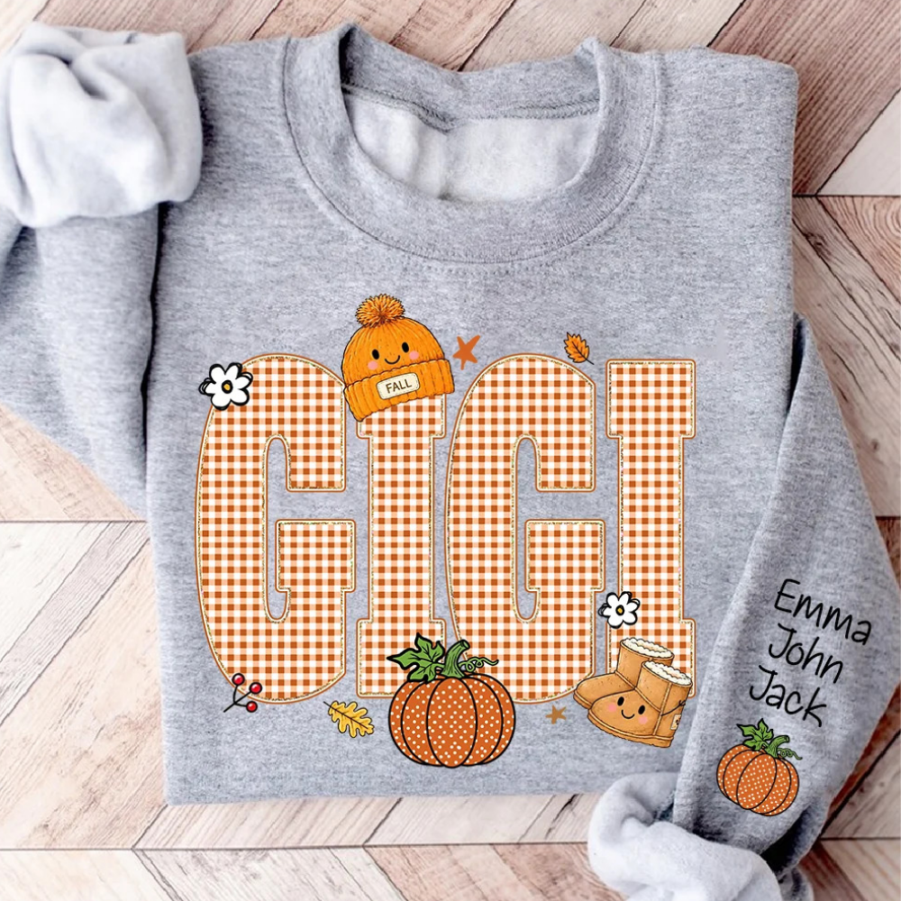 Custom Gigi Pumpkin Sweatshirt, Personalized Thanksgiving Grandma Sweatshirt With Grandkids Names 2D1019