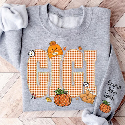 Custom Gigi Pumpkin Sweatshirt, Personalized Thanksgiving Grandma Sweatshirt With Grandkids Names 2D1019