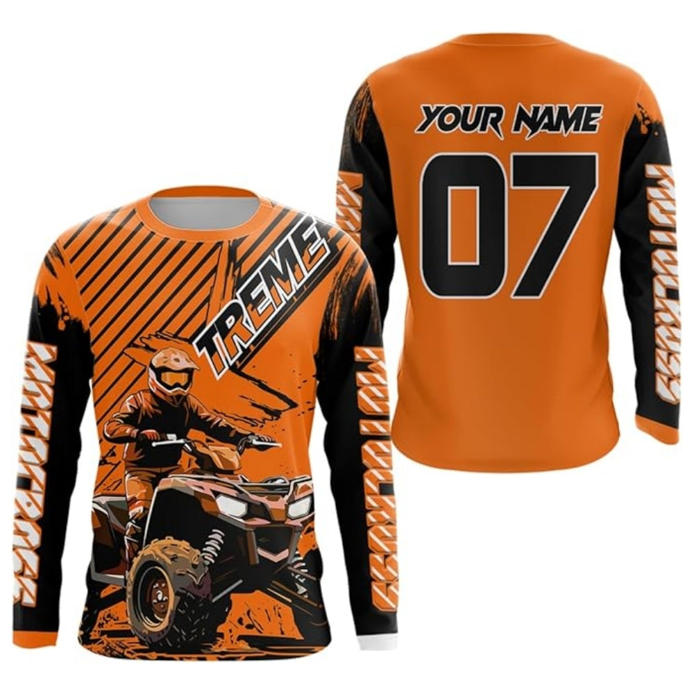 Personalized ATV Biker Men's Red Motocross Jersey Long Sleeve, Custom ATV Dirt Bike Jersey ME0067