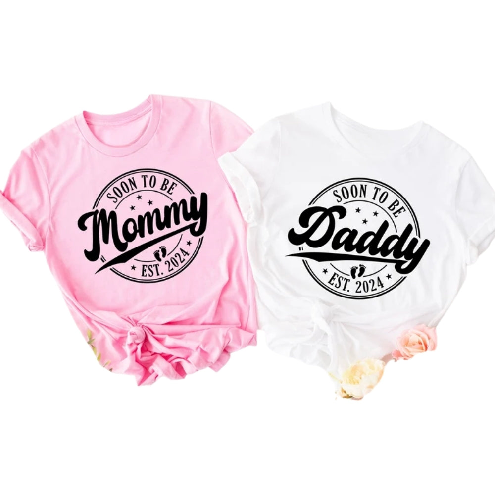Soon To Be Mommy Daddy Custom Pregnancy Announcement Matching T Shirts, Custom Baby Reveal Matching Shirts For Family ET0154