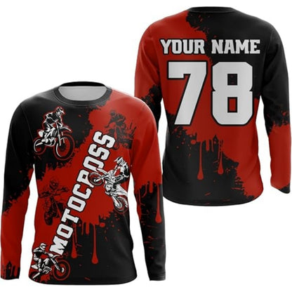 Custom Motocross Black And White Long Sleeve Jersey For Men, Custom MX Racing Jersey MZ0027
