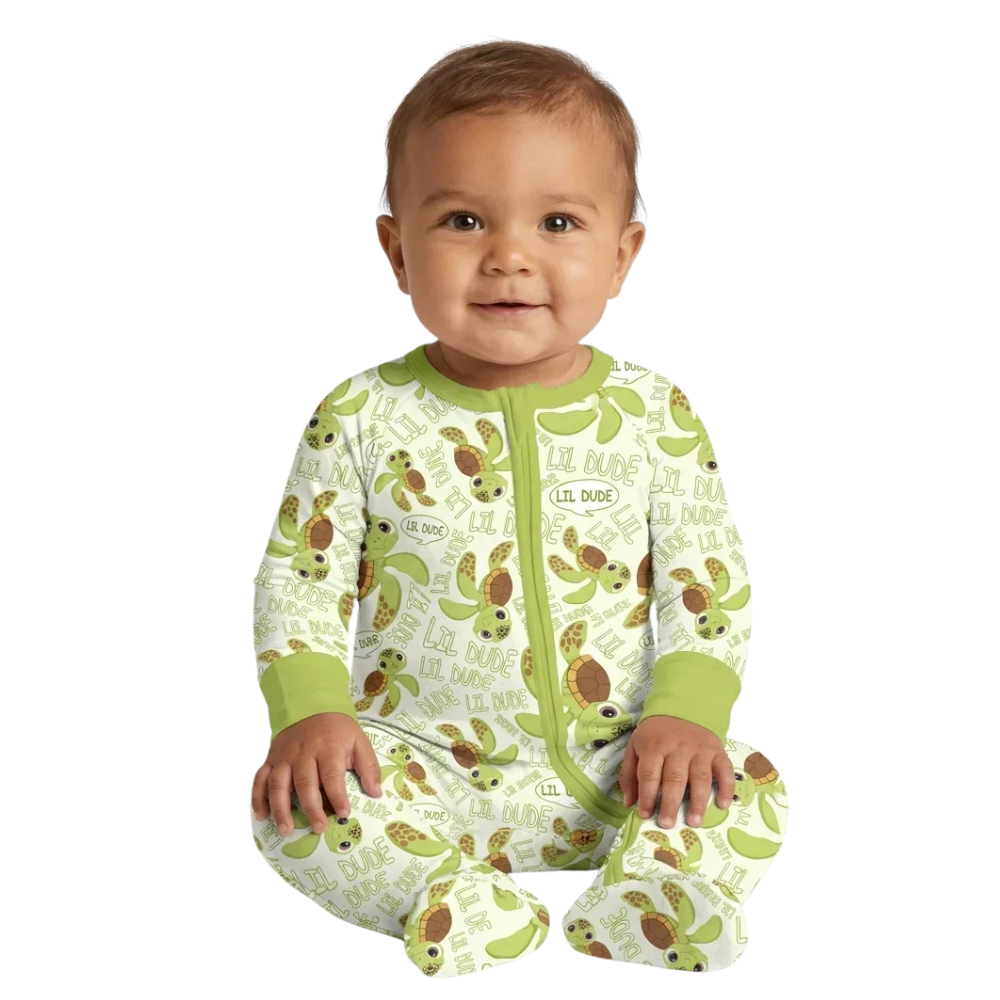 Turtle Lil Dude Baby Convertible Zippy Romper, Turtle Convertible Romper For Baby Boy BB0896