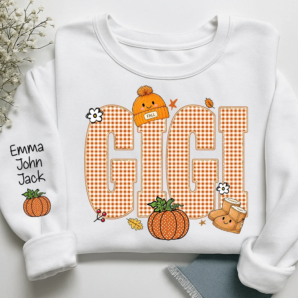 Custom Gigi Pumpkin Sweatshirt, Personalized Thanksgiving Grandma Sweatshirt With Grandkids Names 2D1019