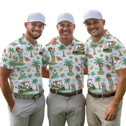 Custom Funny Face Tropical Golf Polo Shirt For Men, Custom Funny Photo Golf Shirts GE0334