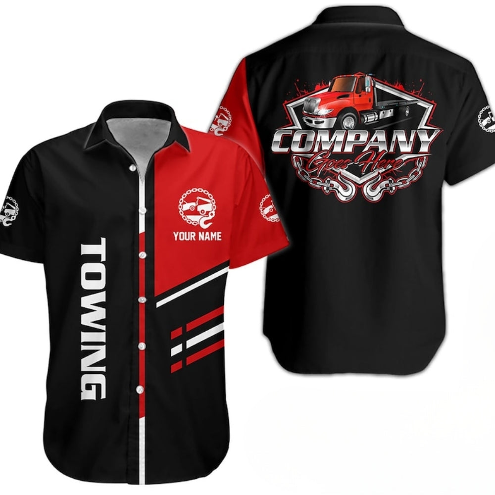 Personalized Towing Work Hawaiian Shirt For Men, Custom Tow Mechanic Uniform Shirts HE0253