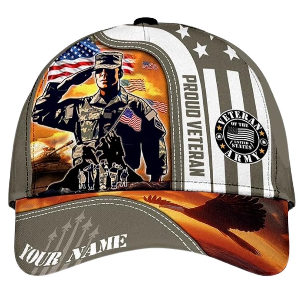 Custom Proudly Veteran 3D Printed Baseball Cap, Custom Military Pride Hat For Veteran CP0515