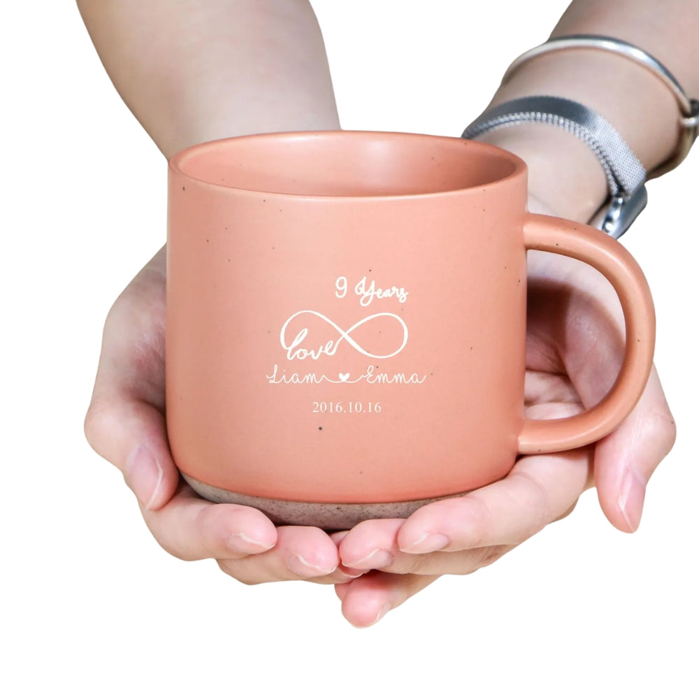 Personalized 9 Years Anniversary Pottery Mug With Couple Name, Custom 9th Wedding Anniversary Mug WD0318