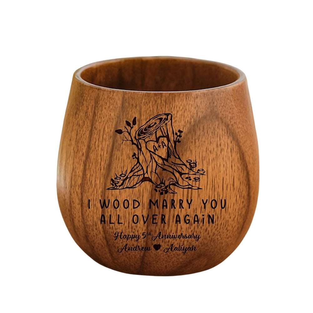 Custom I Wood Marry You All Over Again 5th Wedding Anniversary Wooden Whiskey Glass, Custom 5th Anniversary Wooden Whiskey Glass WD0048