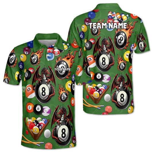 Custom Fly Dragon Flame 8 Ball Billiard Men Polo Shirt, Custom Dragon Billiard Shirts For Team BIZ0219