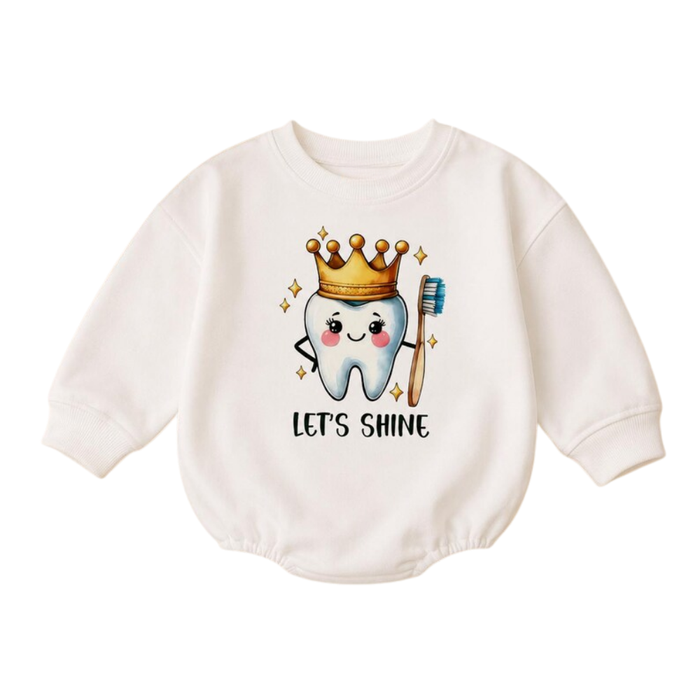 Let's Shine Tooth Baby Romper Sweatshirt, Dentist Baby Romper Sweater BB0480
