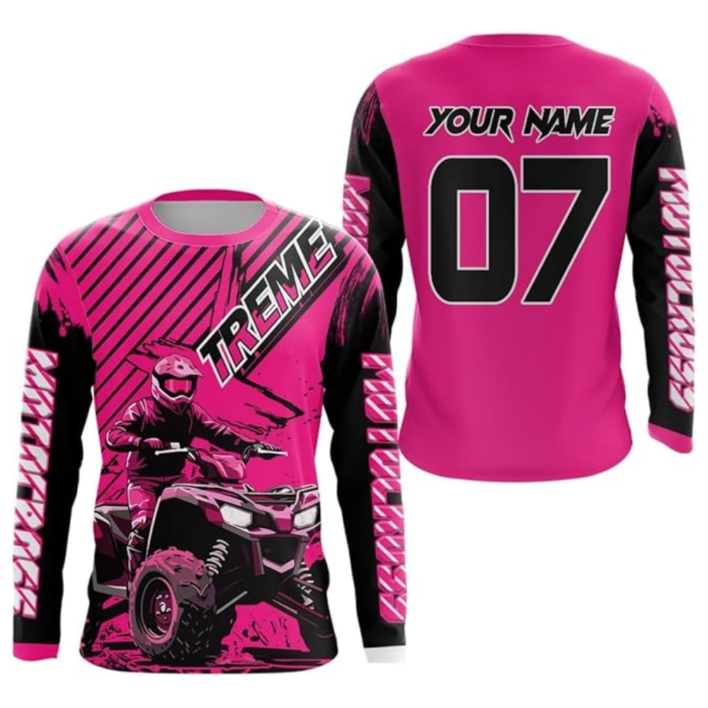 Personalized ATV Biker Men's Red Motocross Jersey Long Sleeve, Custom ATV Dirt Bike Jersey ME0067