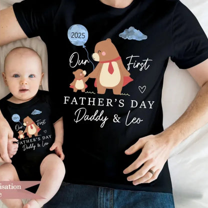 Custom Our First Father's Day Bear Matching T Shirts For Dad And Child, Custom 1st Father Day Matching Shirts For Family ET0302