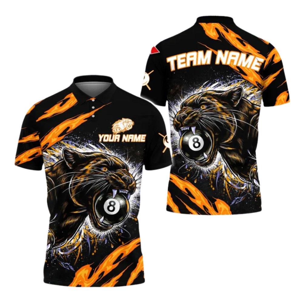 Custom Panther 8 Ball Black And Blue Billiard Men's Polo Shirt, Custom Panther Billiard Team Shirts BIZ0278