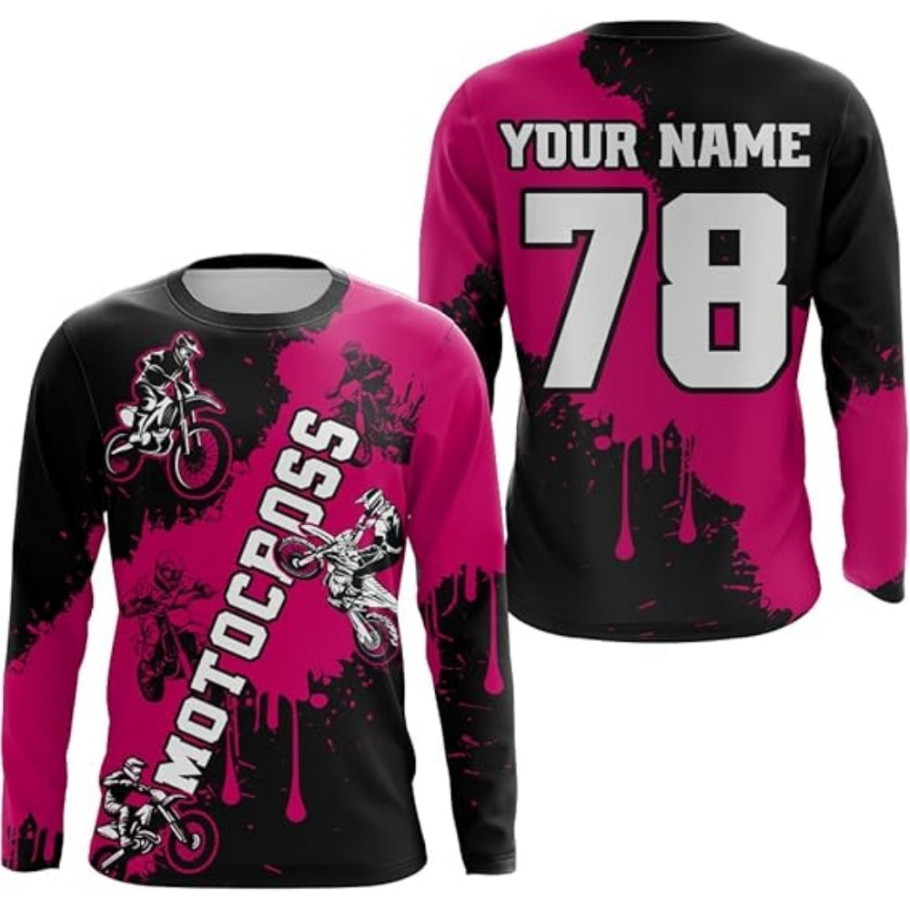 Custom Motocross Black And White Long Sleeve Jersey For Men, Custom MX Racing Jersey MZ0027
