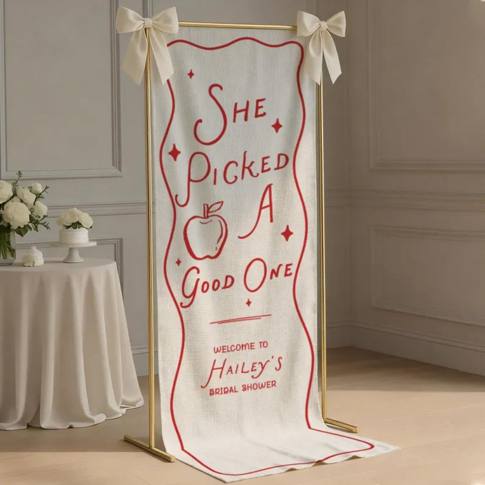 She Picked a Good One Custom Bridal Shower Welcome Banner, Custom Apple Linen Welcome Sign For Bridal Party WD0924