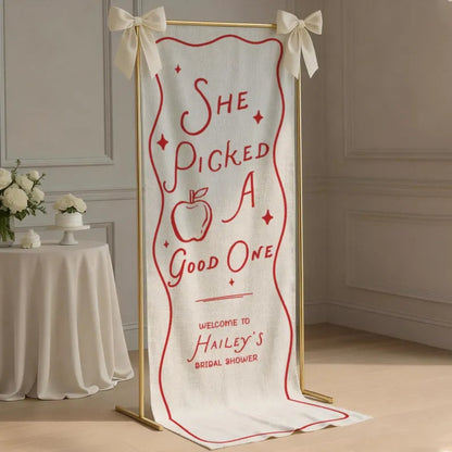 She Picked a Good One Custom Bridal Shower Welcome Banner, Custom Apple Linen Welcome Sign For Bridal Party WD0924