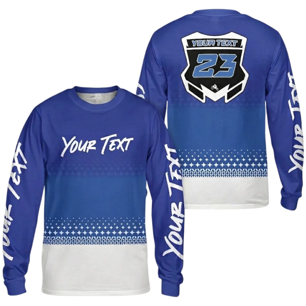 Custom Text Racing Dirt Bike Jersey For Men, Blue And White Custom Dirt Bike Shirts For Biker MZ0105
