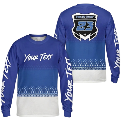 Custom Text Racing Dirt Bike Jersey For Men, Blue And White Custom Dirt Bike Shirts For Biker MZ0105